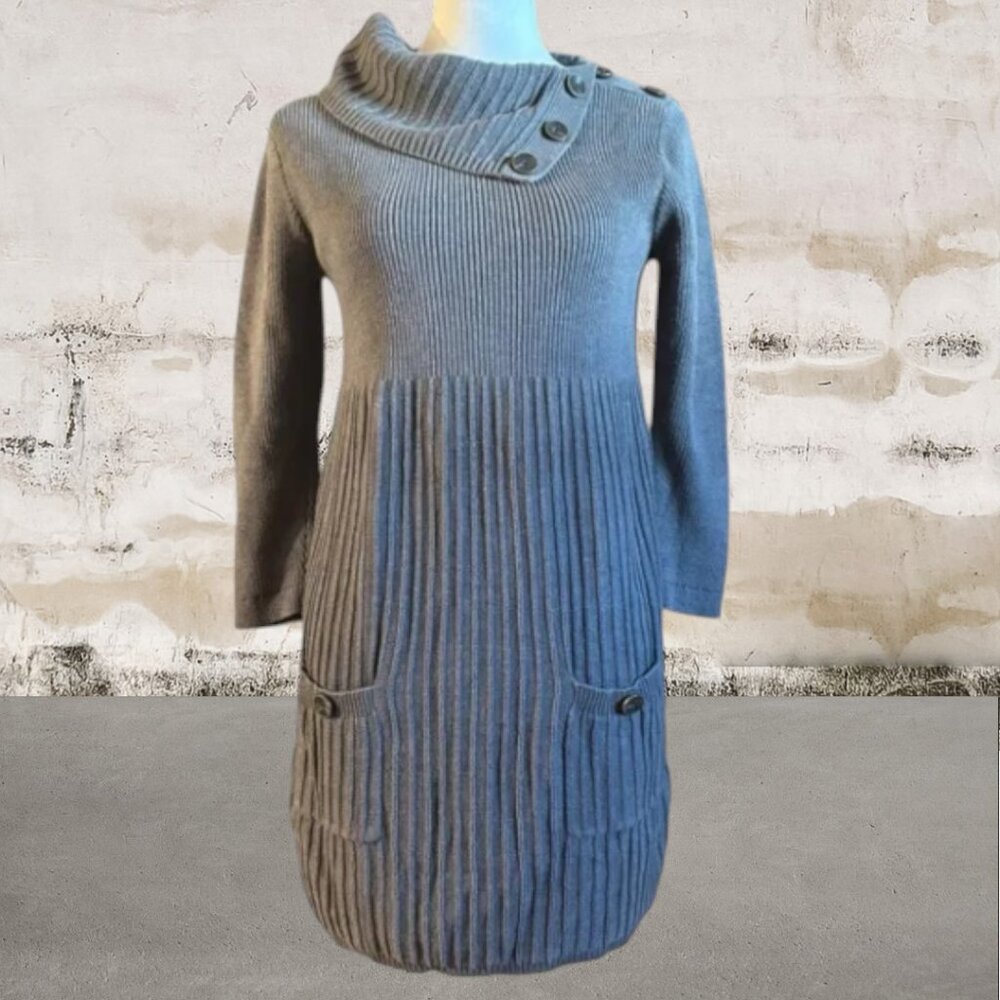 Style & Co. Women's Gray Cowl Neck Sweater with Ribbed Texture Dress Size Medium